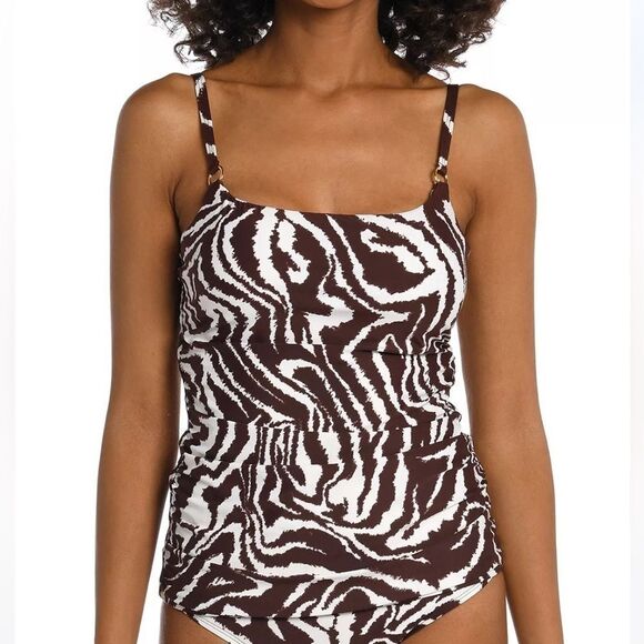 LA BLANCA Women's Fierce Lines Side-Shirred Tankini Top swimming suit top size 4 - Picture 1 of 9